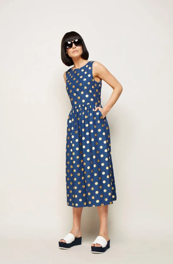 Gorman metallic gold navy polka dot dress 2014 - Photo 2 of 7