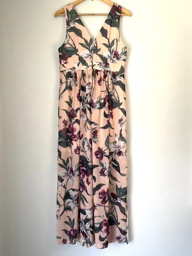 Wayne Cooper Events Woman's Size 14 Peach Floral Lined Chiffon Maxi Dress - Photo 4 of 5