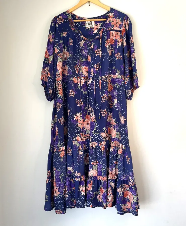 JAASE Woman's Size L EVIE Blue Floral Tiered Ruffle Long Maxi Bohemian Dress - Photo 1 of 5