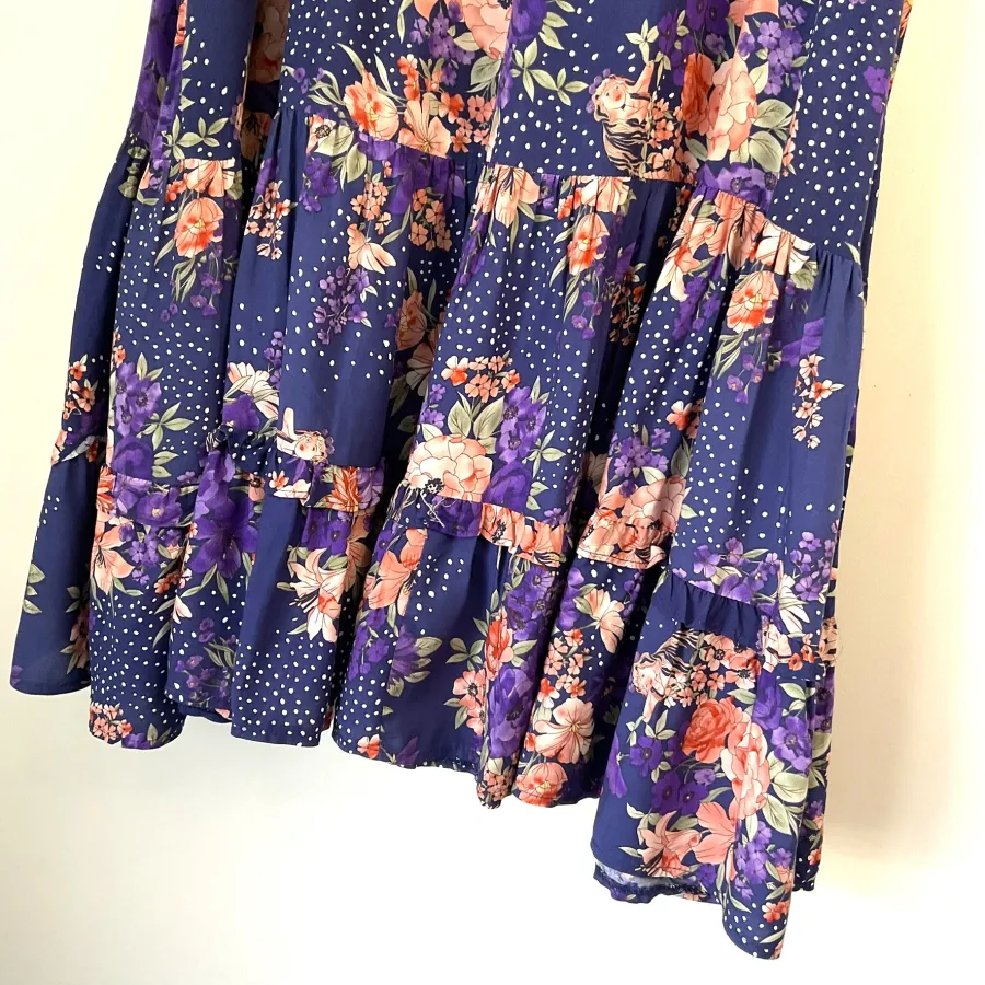 JAASE Woman's Size L EVIE Blue Floral Tiered Ruffle Long Maxi Bohemian Dress - Photo 2 of 5