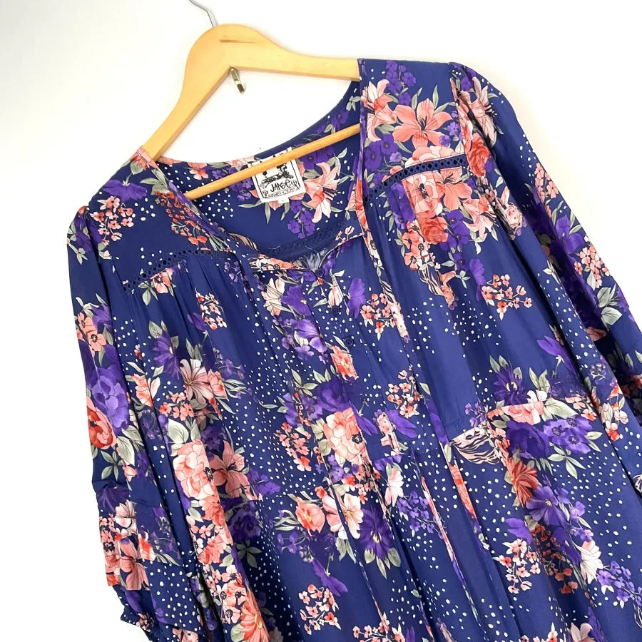 JAASE Woman's Size L EVIE Blue Floral Tiered Ruffle Long Maxi Bohemian Dress - Photo 3 of 5