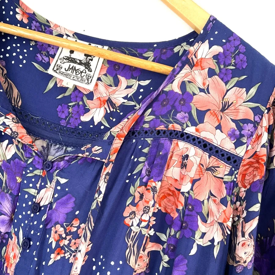 JAASE Woman's Size L EVIE Blue Floral Tiered Ruffle Long Maxi Bohemian Dress - Photo 4 of 5