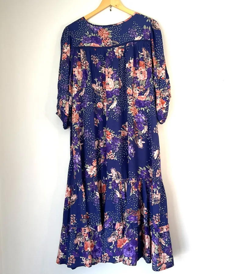 JAASE Woman's Size L EVIE Blue Floral Tiered Ruffle Long Maxi Bohemian Dress - Photo 5 of 5