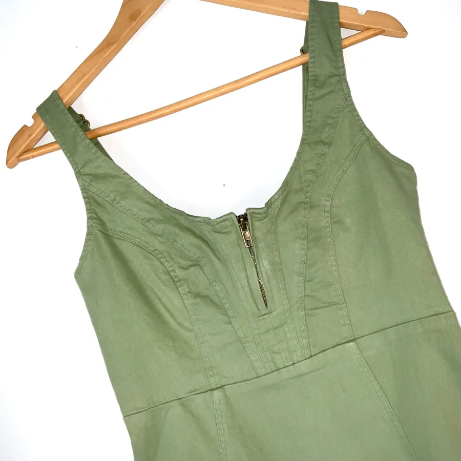 Saints & Secrets Woman's Size 12 Khaki Green Denim Bodycon Cotton Blend Dress - Photo 3 of 8