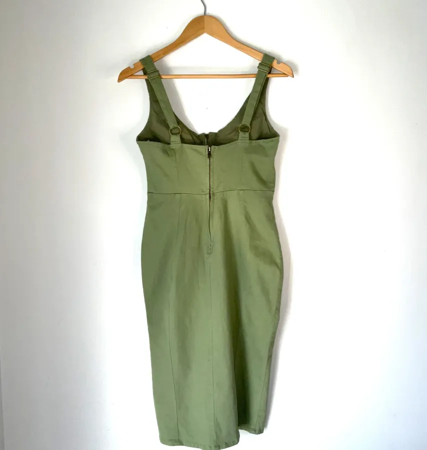 Saints & Secrets Woman's Size 12 Khaki Green Denim Bodycon Cotton Blend Dress - Photo 4 of 8