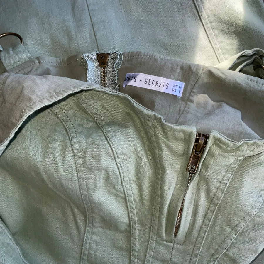 Saints & Secrets Woman's Size 12 Khaki Green Denim Bodycon Cotton Blend Dress - Photo 6 of 8