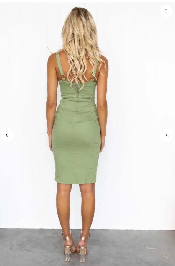 Saints & Secrets Woman's Size 12 Khaki Green Denim Bodycon Cotton Blend Dress - Photo 8 of 8