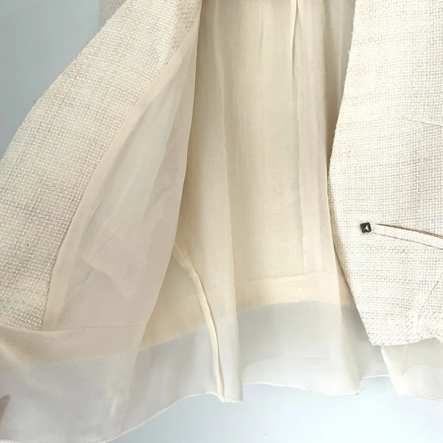 Living Doll Size 8 Cream Tweed Cropped Studded Chiffon Hem Lined Blazer Jacket - Photo 4 of 6