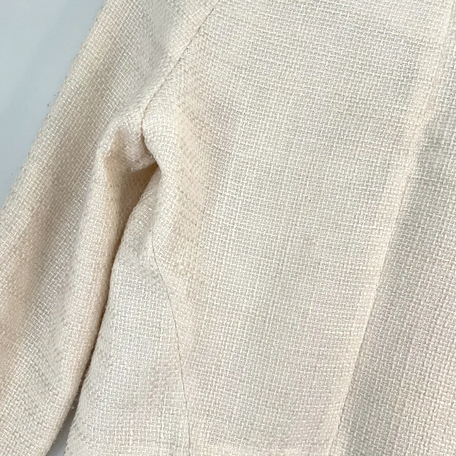 Living Doll Size 8 Cream Tweed Cropped Studded Chiffon Hem Lined Blazer Jacket - Photo 6 of 6