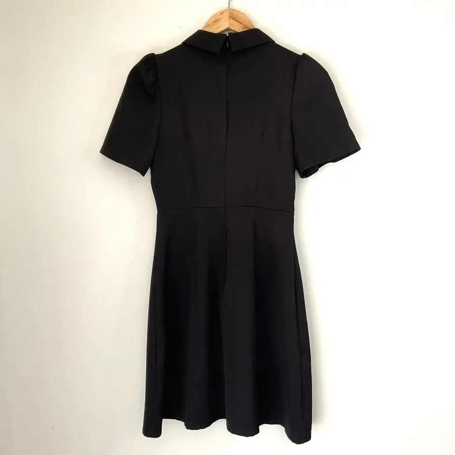 Galleria Chic Woman's Size XS Black Collared Lined Short Sleeve Tan Lace Retro Gothic Wednesday Style Mini Dress - Photo 3 of 3