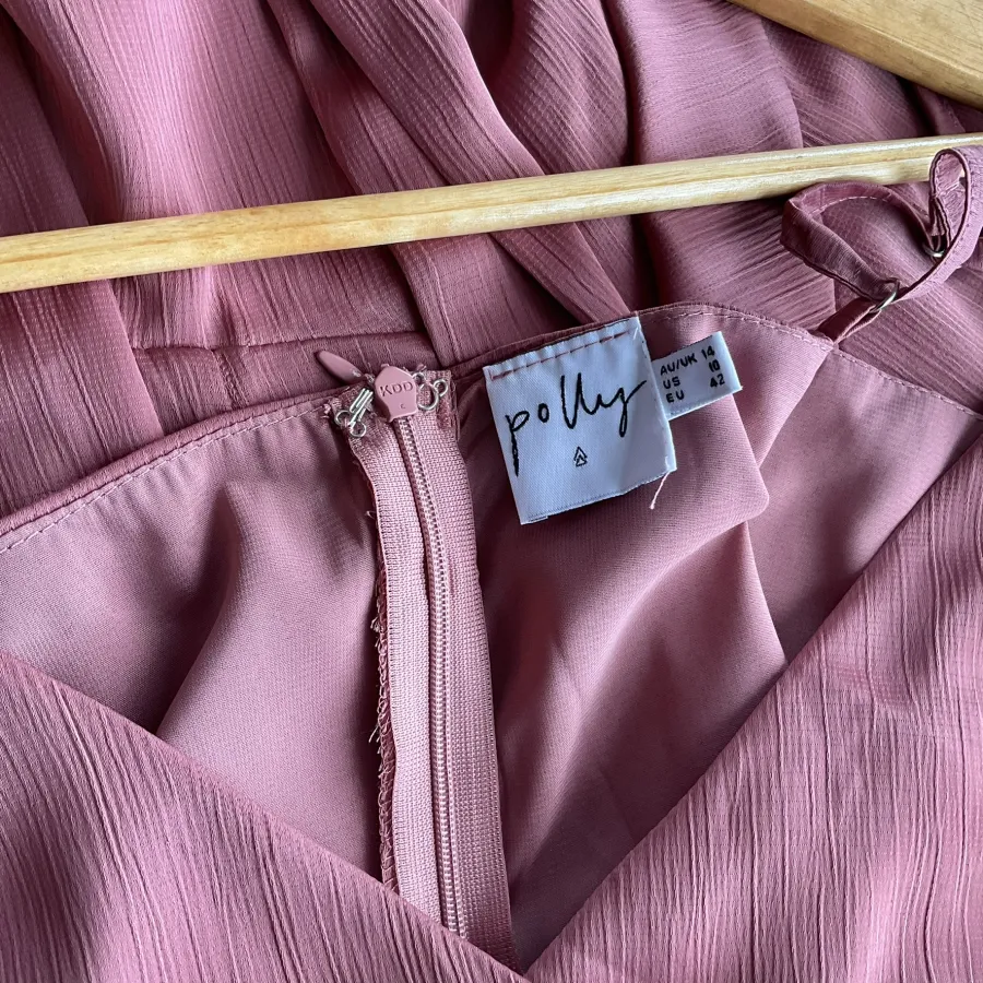 Princess Polly Woman's Size 14 Dusky Pink Tie Waist Ruffle Hem Mini Dress - Photo 1 of 8