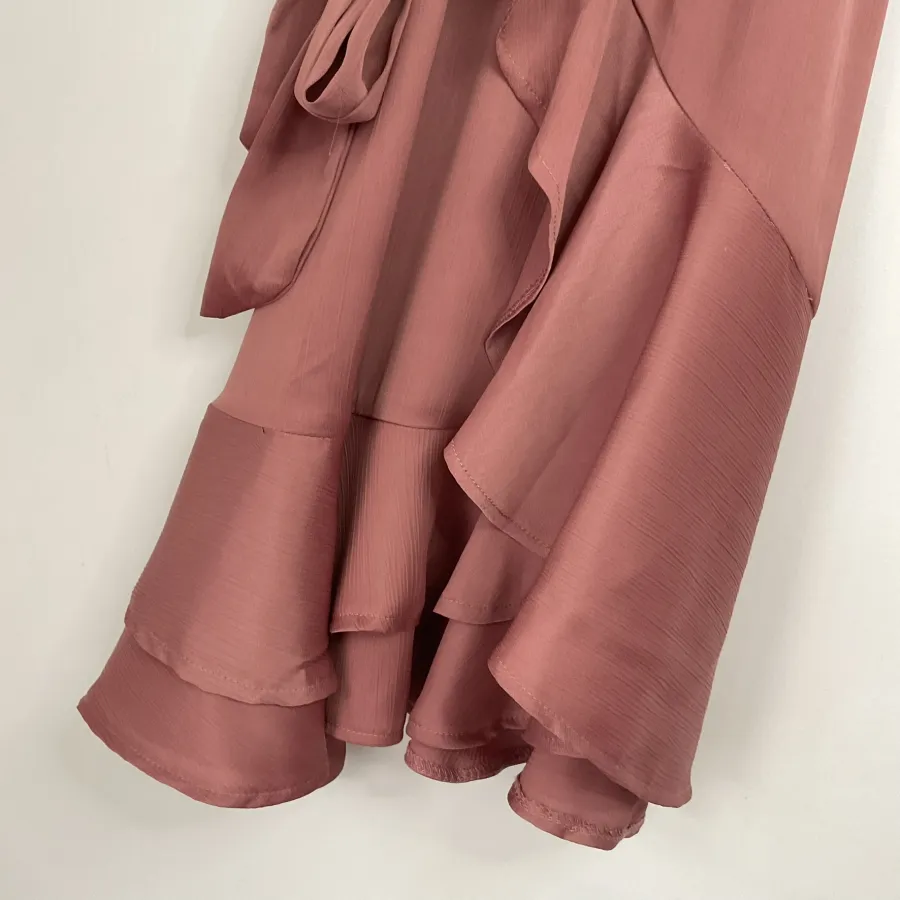 Princess Polly Woman's Size 14 Dusky Pink Tie Waist Ruffle Hem Mini Dress - Photo 5 of 8