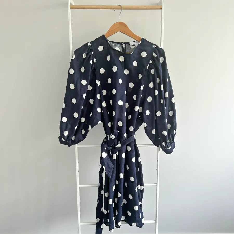 Linen Spot Print Dress with puffy sleeve - Photo 1 of 4