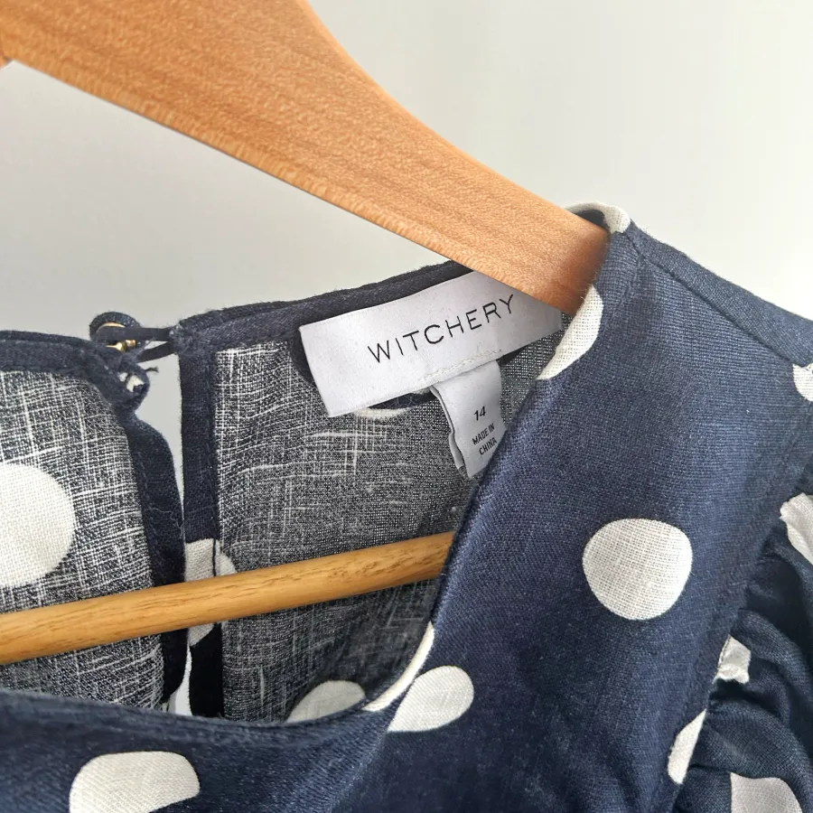 Linen Spot Print Dress with puffy sleeve - Photo 3 of 4