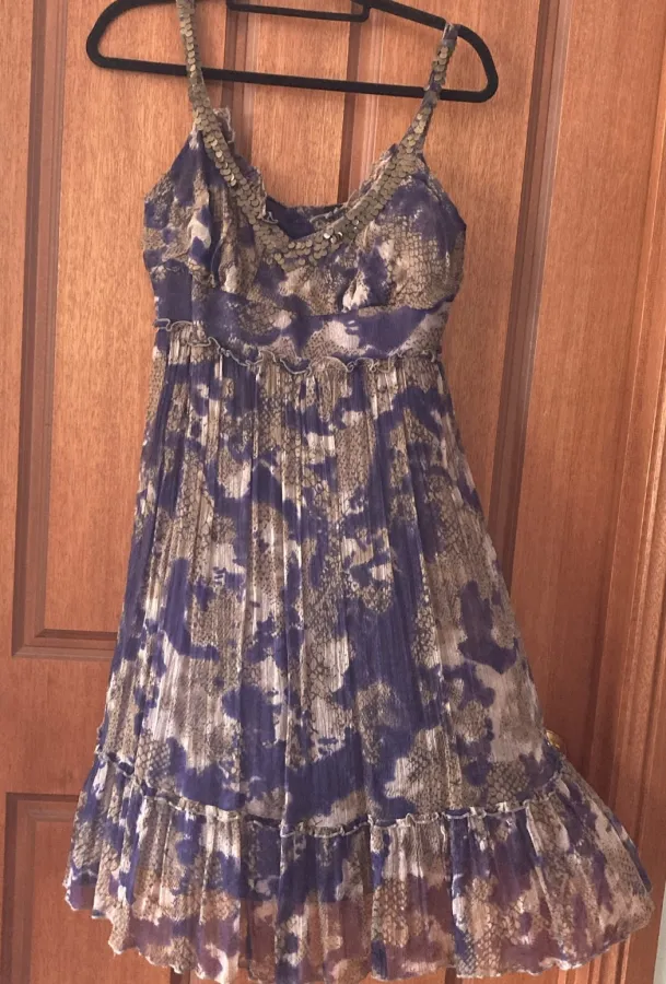 Tokito Silk Tie Dye Print Sequin Neck Strappy Purple Dress - Photo 1 of 8