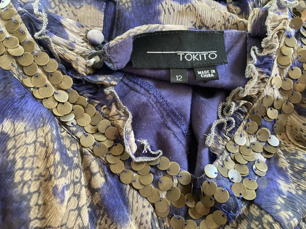 Tokito Silk Tie Dye Print Sequin Neck Strappy Purple Dress - Photo 5 of 8