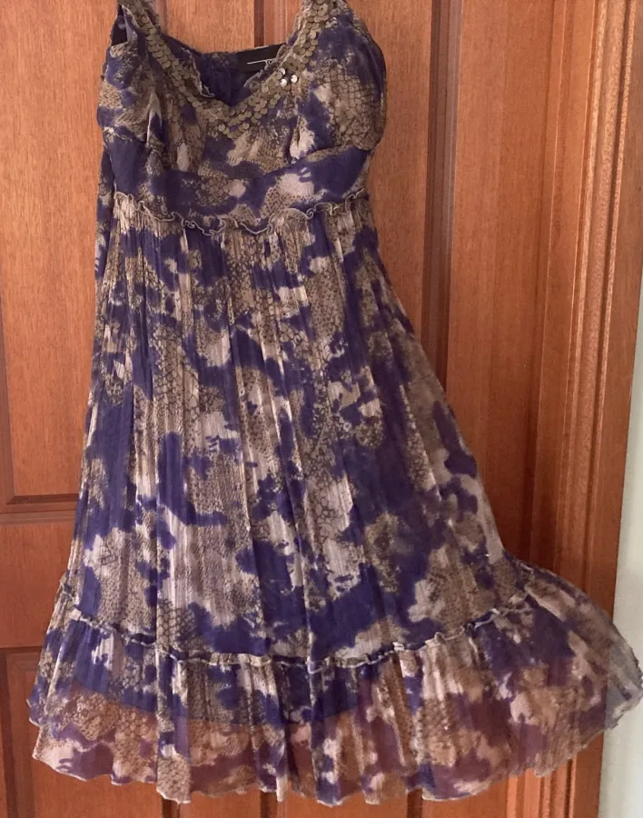 Tokito Silk Tie Dye Print Sequin Neck Strappy Purple Dress - Photo 8 of 8