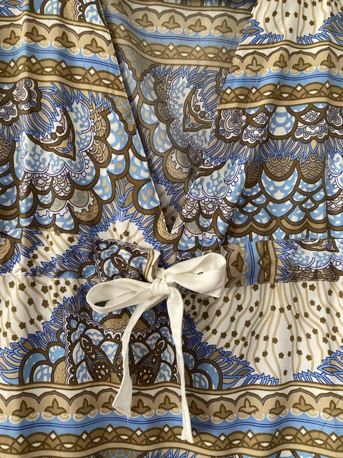 Cute Roxy Short Dress Blue Abstract Print Tie Waist Size 10 - Photo 2 of 5