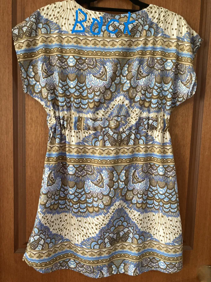 Cute Roxy Short Dress Blue Abstract Print Tie Waist Size 10 - Photo 3 of 5