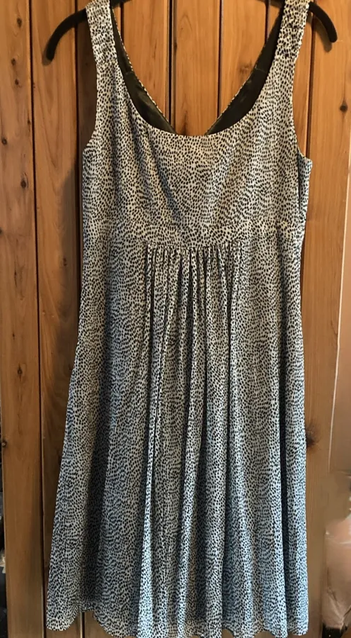 Jigsaw Silk Black Flock Spot Print Rosette Front Dress Size 10 - Photo 3 of 5