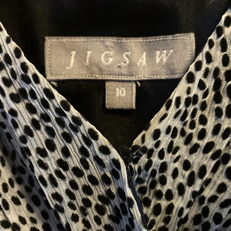 Jigsaw Silk Black Flock Spot Print Rosette Front Dress Size 10 - Photo 5 of 5