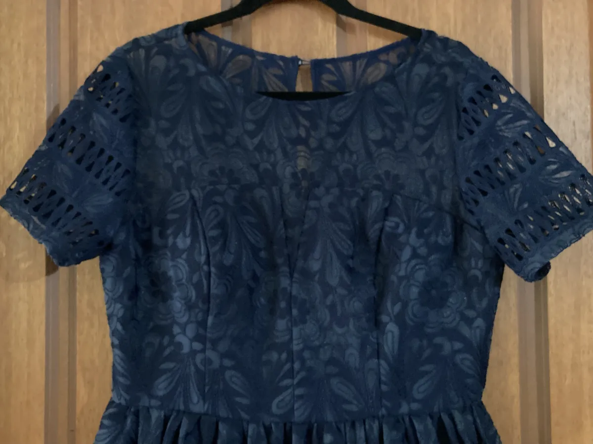 Chi Chi London navy blue lace fit and flare party dress. Size 16 - Photo 2 of 6
