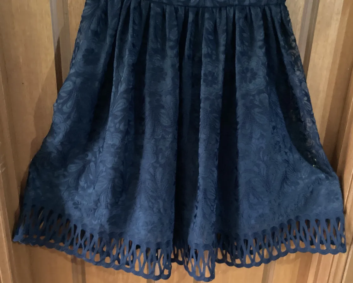 Chi Chi London navy blue lace fit and flare party dress. Size 16 - Photo 3 of 6