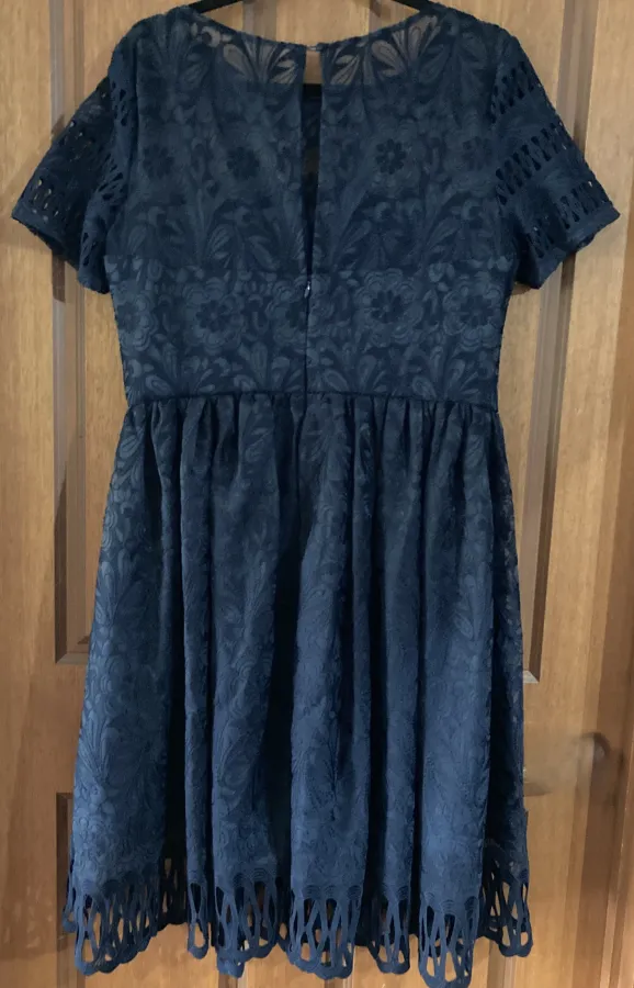 Chi Chi London navy blue lace fit and flare party dress. Size 16 - Photo 4 of 6