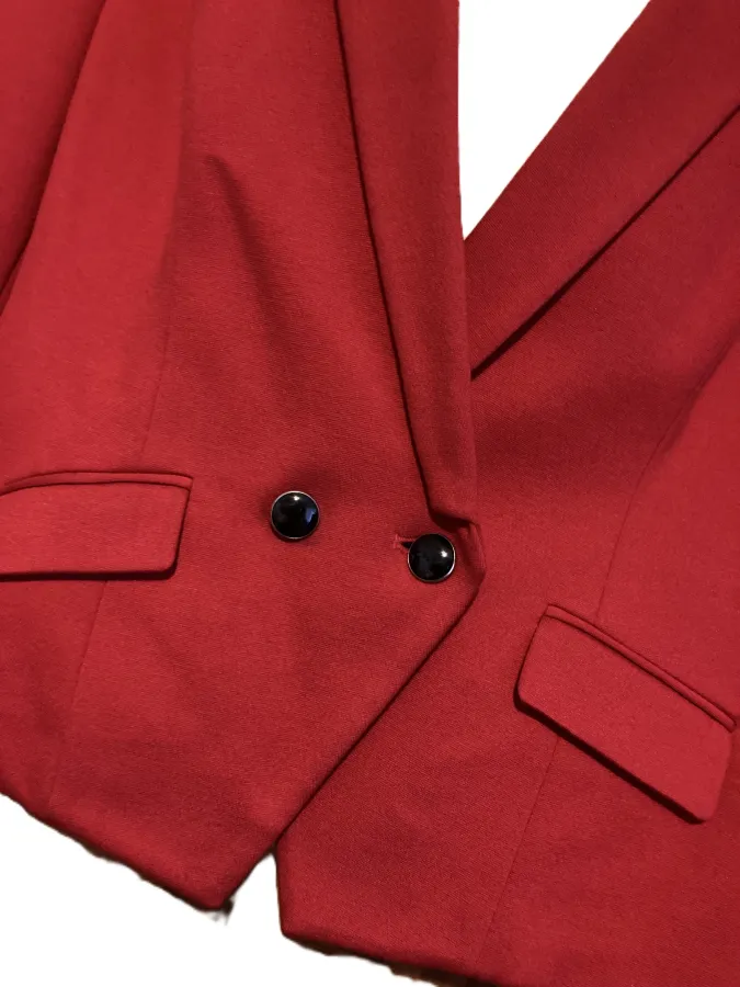 MARC'S red double-breasted rayon crop jacket with front flaps and 3/4 length sleeves. Size 12. - Photo 2 of 5