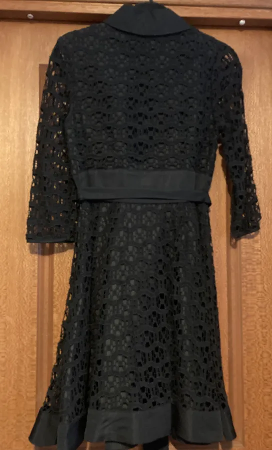 ASOS black lace long sleeved fit and flare dress. Shirt style front. Size 10 - Photo 4 of 6