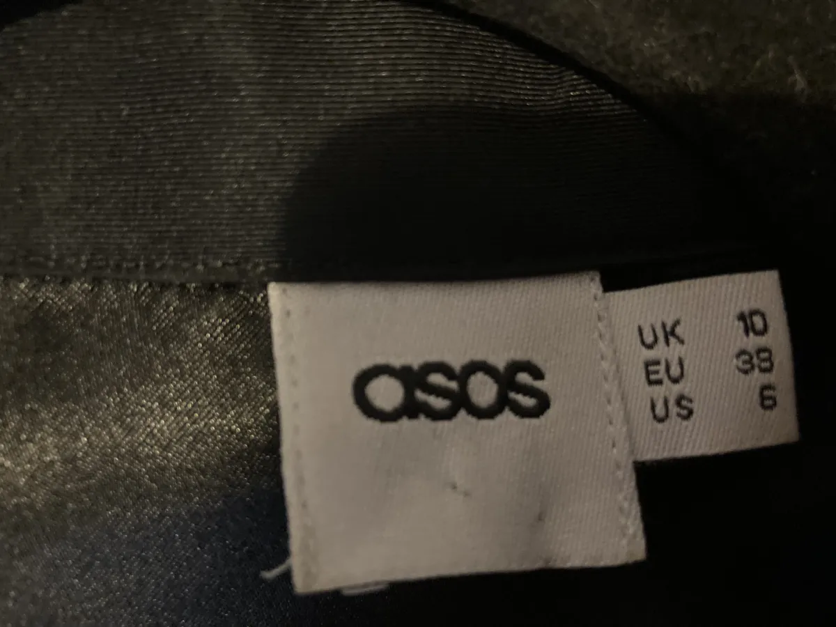 ASOS black lace long sleeved fit and flare dress. Shirt style front. Size 10 - Photo 5 of 6