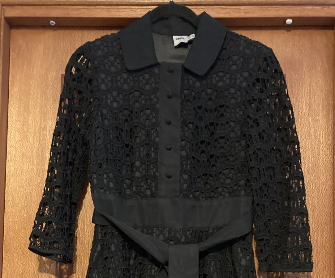 ASOS black lace long sleeved fit and flare dress. Shirt style front. Size 10 - Photo 6 of 6