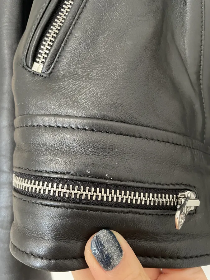 Sandro Paris: Cropped Leather Biker Jacket with Silver Hardware - Photo 3 of 14