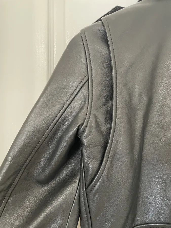 Sandro Paris: Cropped Leather Biker Jacket with Silver Hardware - Photo 5 of 14