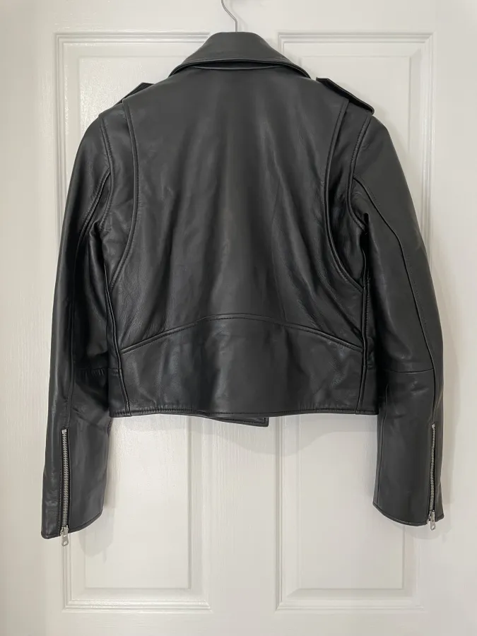 Sandro Paris: Cropped Leather Biker Jacket with Silver Hardware - Photo 6 of 14