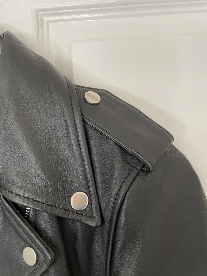 Sandro Paris: Cropped Leather Biker Jacket with Silver Hardware - Photo 10 of 14