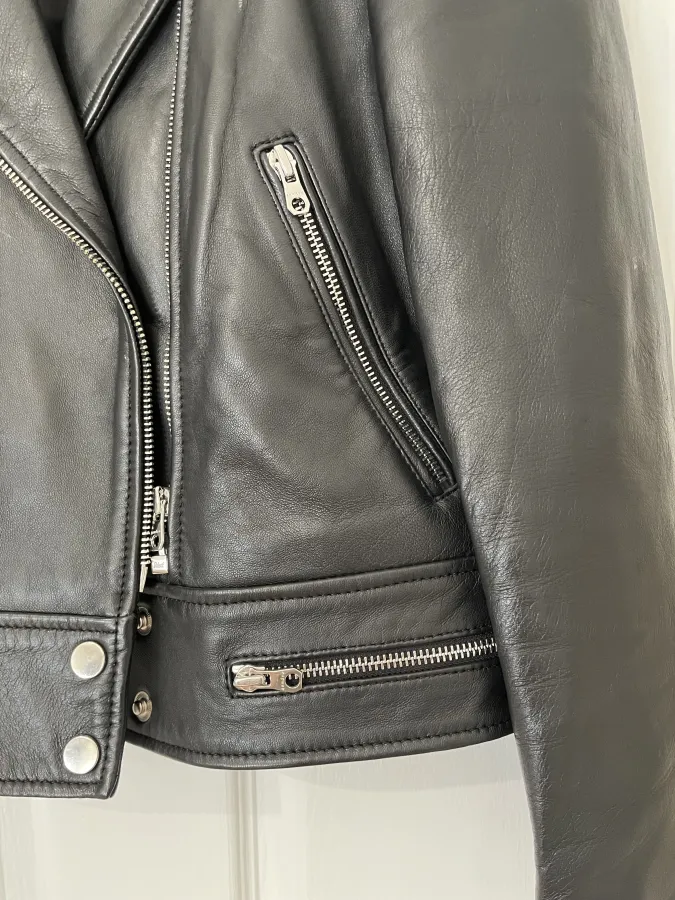 Sandro Paris: Cropped Leather Biker Jacket with Silver Hardware - Photo 12 of 14