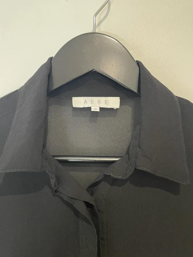 Aere: Sheer Button Front Black Blouse - Photo 3 of 7