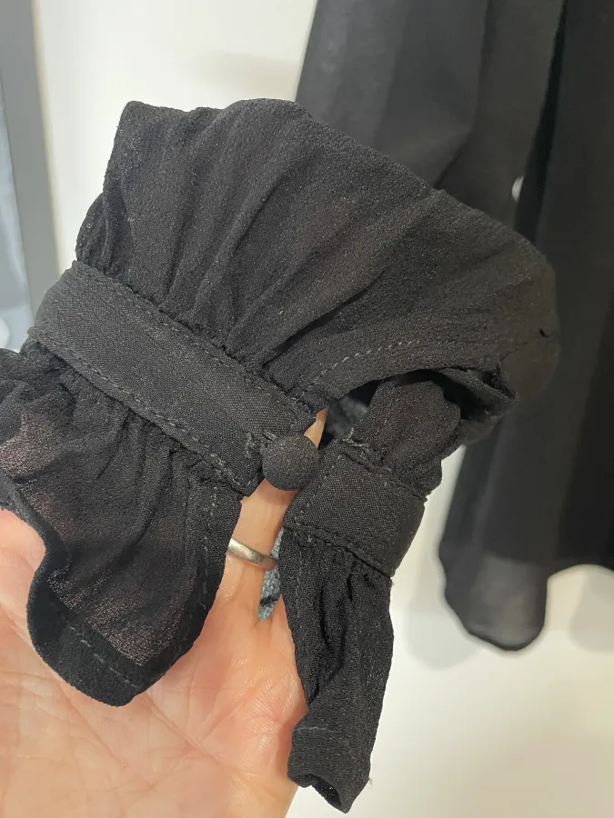 Aere: Sheer Button Front Black Blouse - Photo 4 of 7