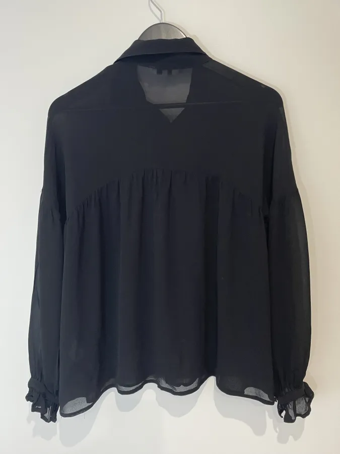 Aere: Sheer Button Front Black Blouse - Photo 6 of 7