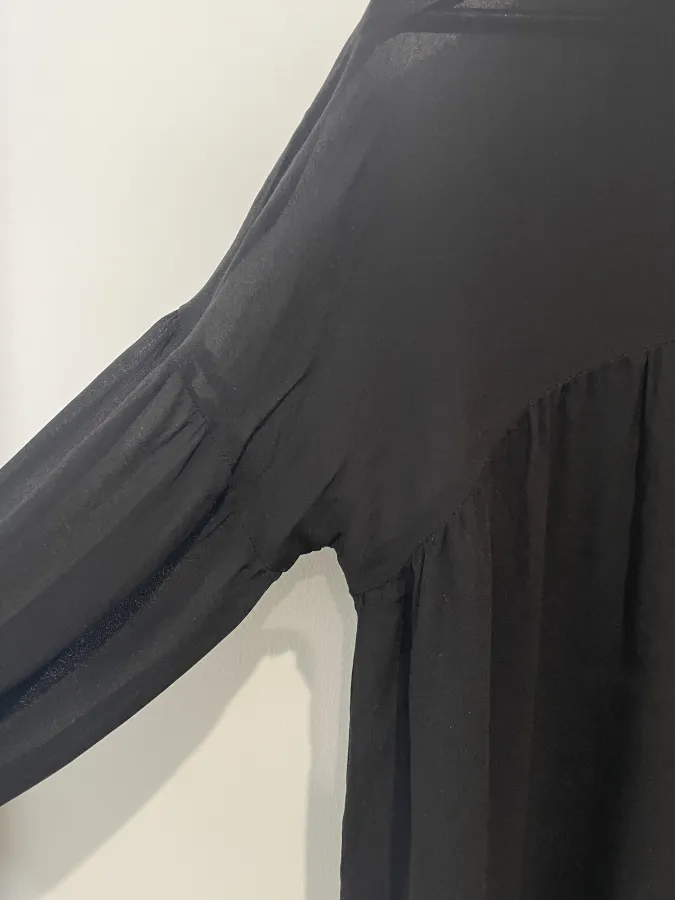 Aere: Sheer Button Front Black Blouse - Photo 7 of 7