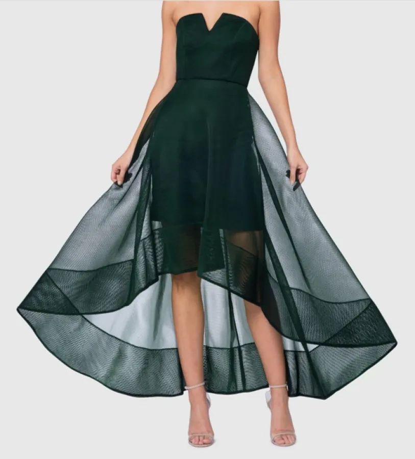 Pilgrim Starlet Dress Size 8 – Dark Green Strapless Asymmetrical Formal Midi Dress - Photo 6 of 8