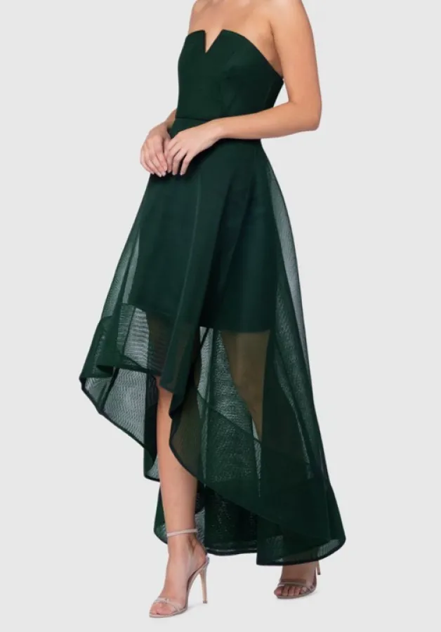 Pilgrim Starlet Dress Size 8 – Dark Green Strapless Asymmetrical Formal Midi Dress - Photo 7 of 8