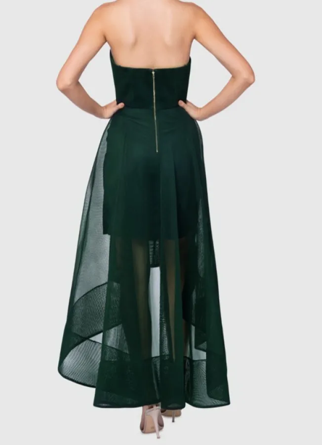 Pilgrim Starlet Dress Size 8 – Dark Green Strapless Asymmetrical Formal Midi Dress - Photo 8 of 8