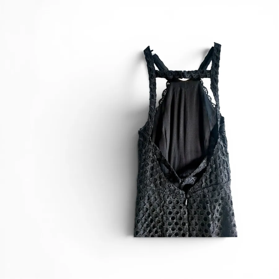 Bariano Black Lace Evening Gown Size 6 – Halter Neck Criss-Cross Back Maxi Back Split Hem Occasion Dress - Photo 8 of 10