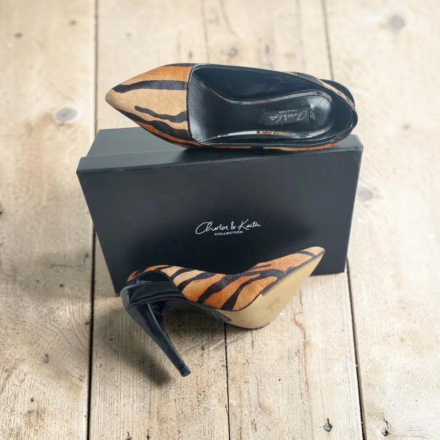 Charles & Keith Tiger Print Pointed Toe Slingback Heels Size 36 (AU 5) Brand New with Box - Photo 1 of 7