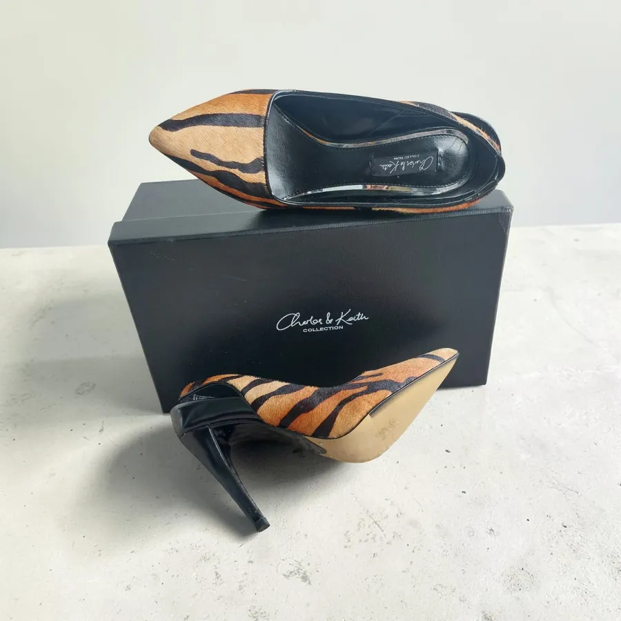 Charles & Keith Tiger Print Pointed Toe Slingback Heels Size 36 (AU 5) Brand New with Box - Photo 7 of 7
