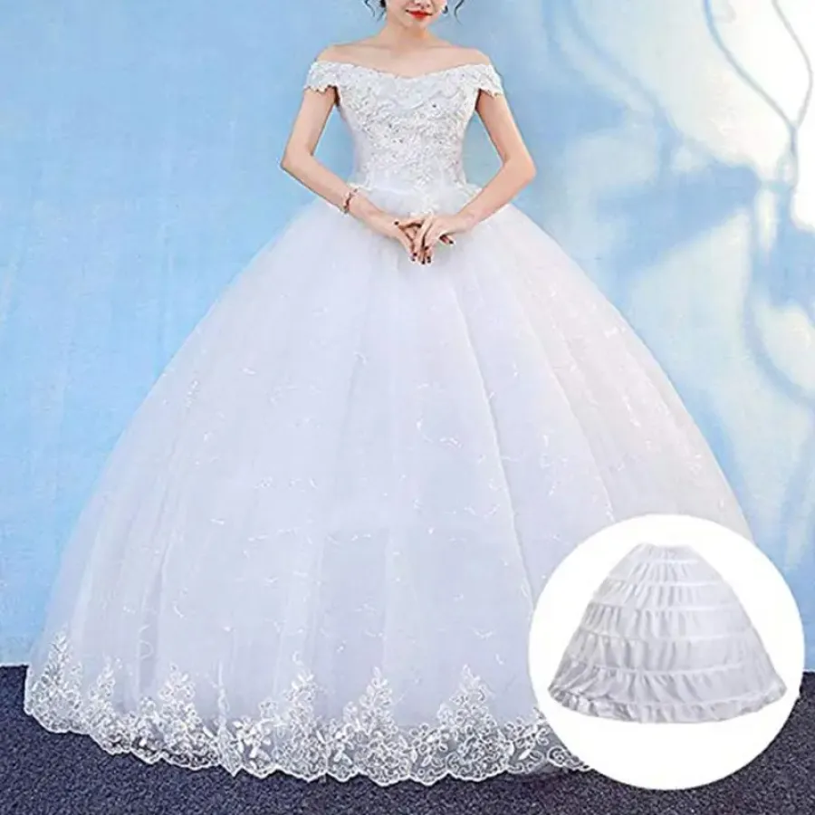 6 Hoop Crinoline White Long Wedding Petticoat Ball Gown Dress Underskirt Skirt Large crinoline - Photo 2 of 3